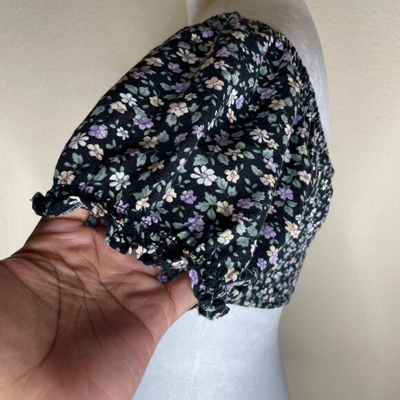 Aeropostale Floral Puff Sleeve Front Tie detail Crop Top Coquette Romantic Med - Picture 4 of 8